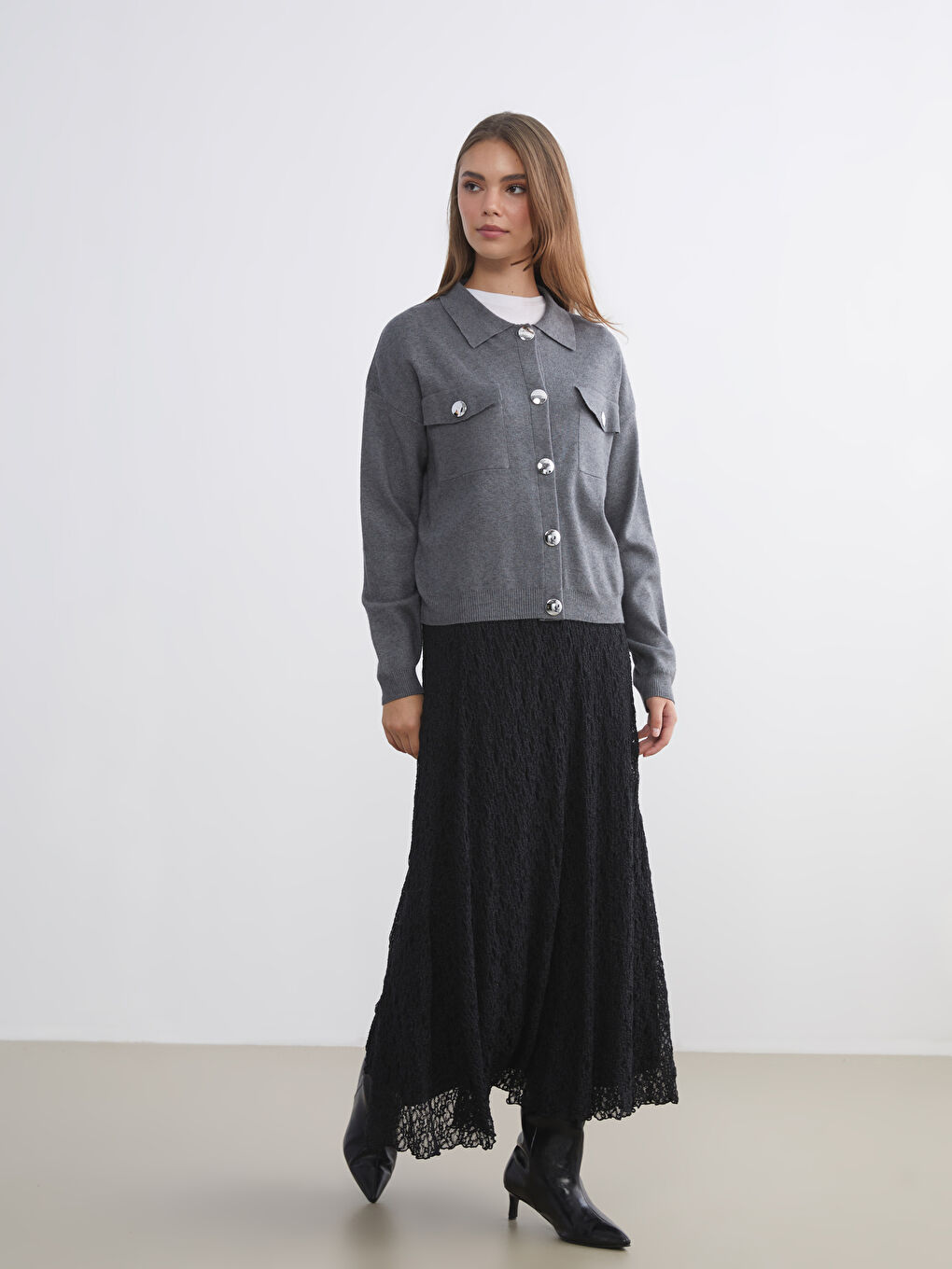 Siyah Beli Lastikli Ajurlu Dantelli Etek