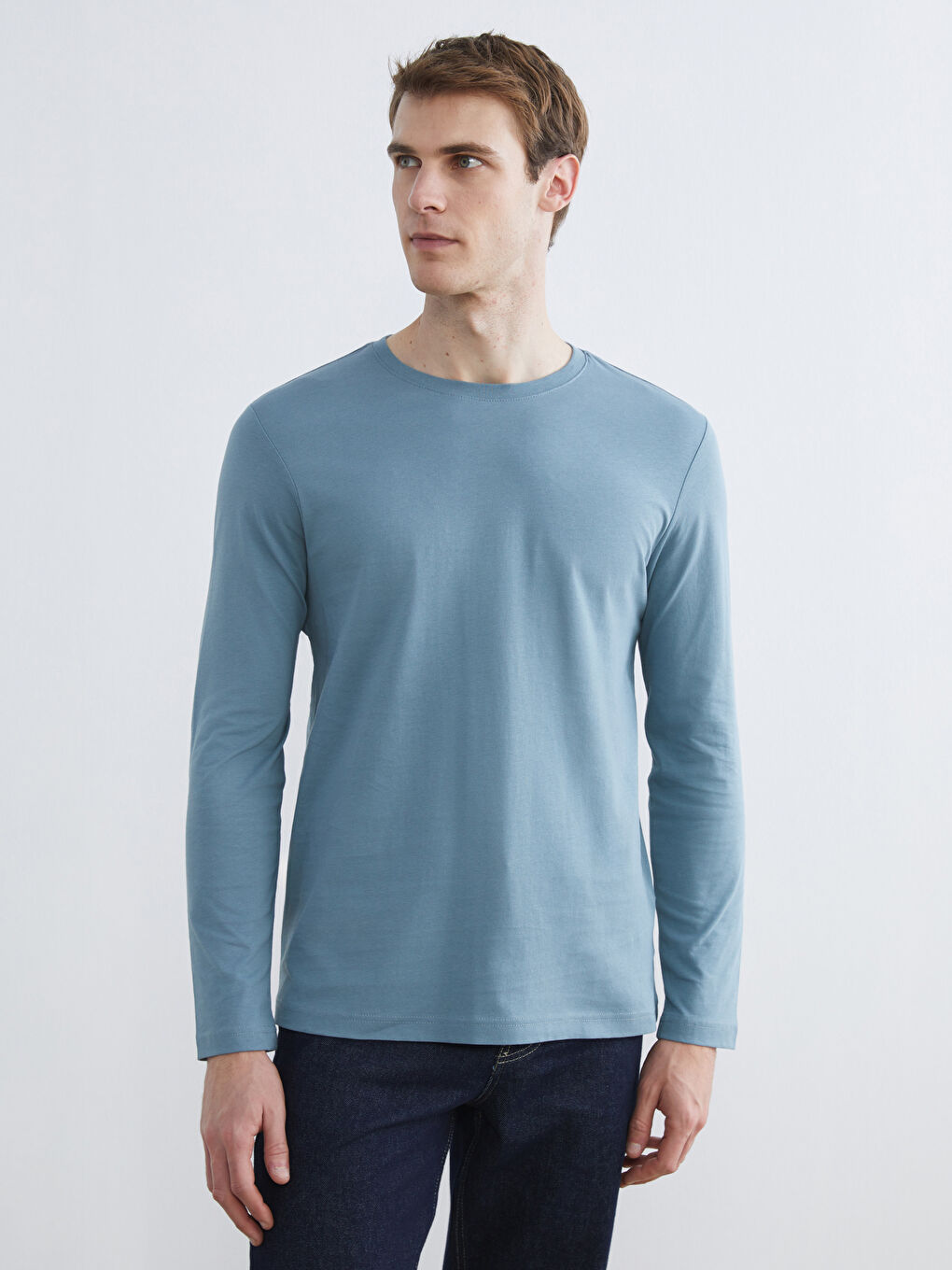 Mavi Bisiklet Yaka Uzun Kollu Erkek Tişört