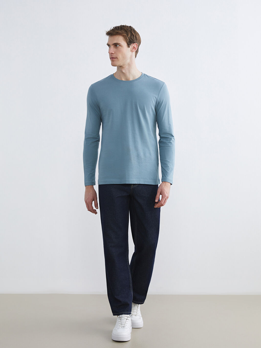 Mavi Bisiklet Yaka Uzun Kollu Erkek Tişört-1