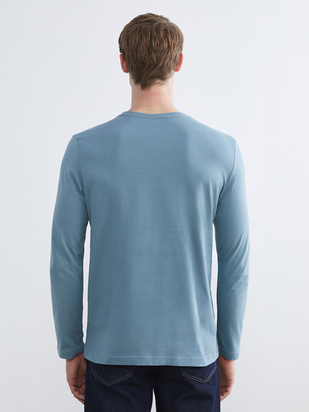 Mavi Bisiklet Yaka Uzun Kollu Erkek Tişört-3