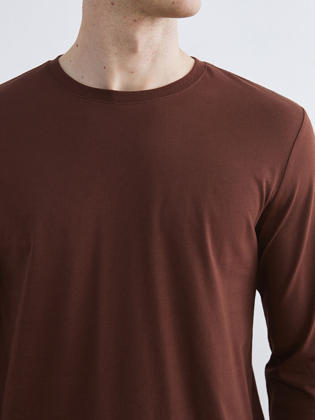 Kahverengi Bisiklet Yaka Uzun Kollu Erkek Tişört-2