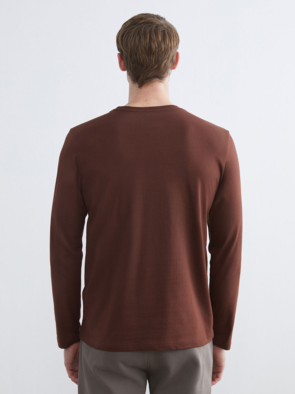 Kahverengi Bisiklet Yaka Uzun Kollu Erkek Tişört-3