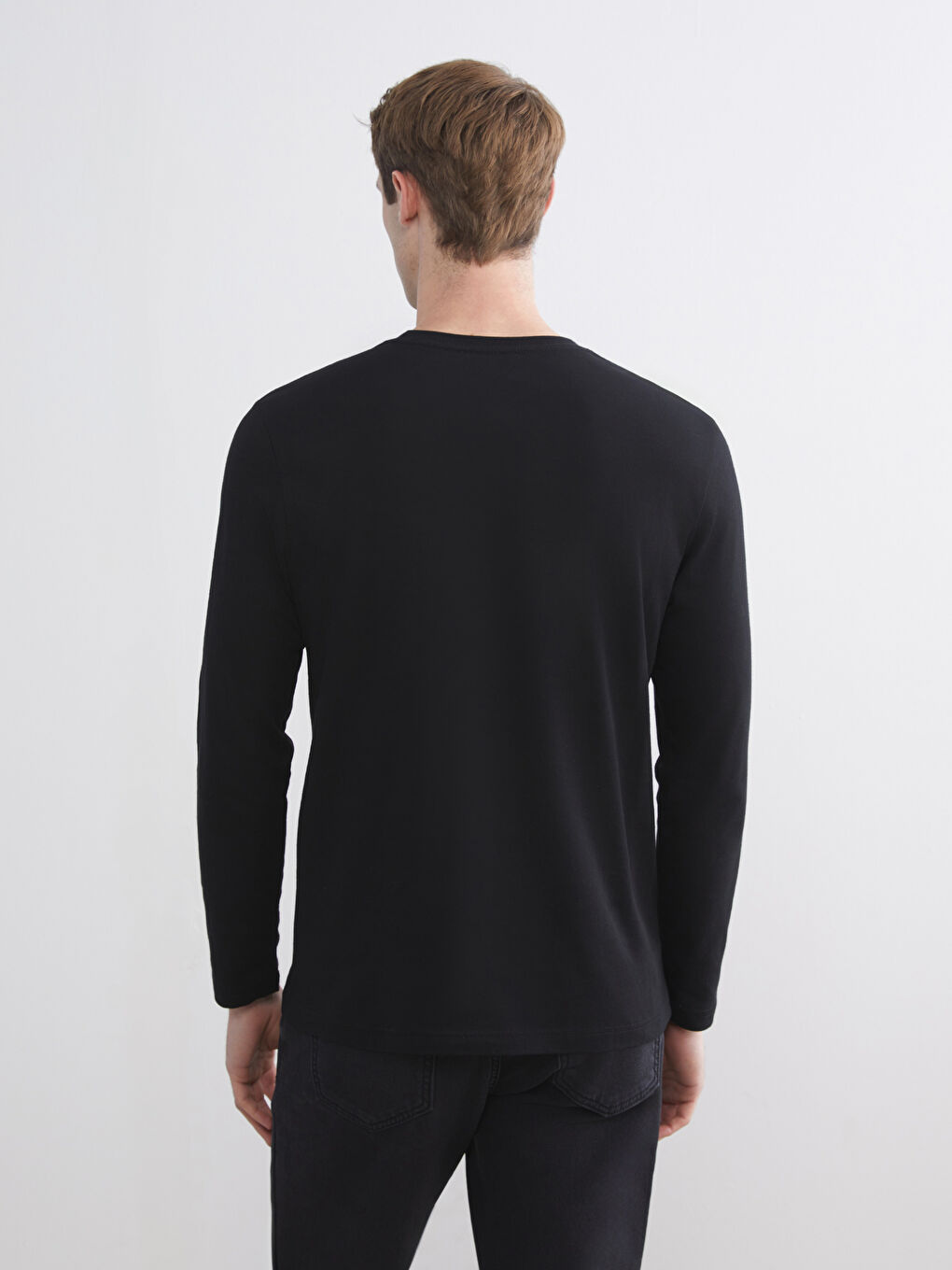 Siyah Bisiklet Yaka Uzun Kollu Erkek Tişört-3