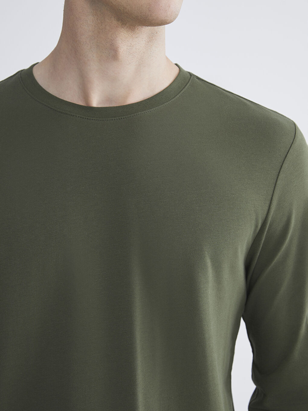 Haki Bisiklet Yaka Uzun Kollu Erkek Tişört-2