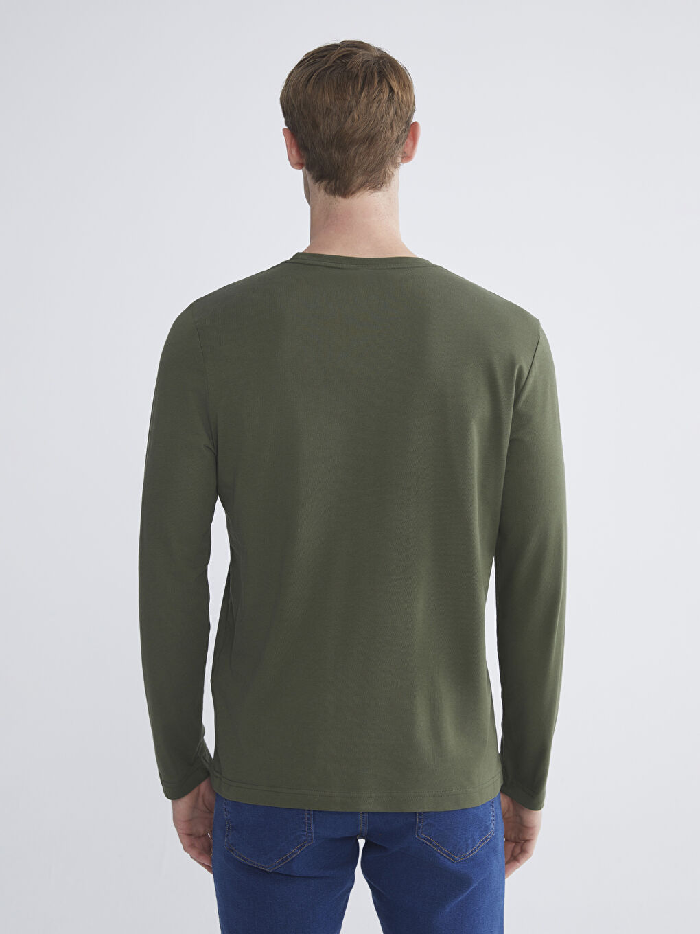 Haki Bisiklet Yaka Uzun Kollu Erkek Tişört-3