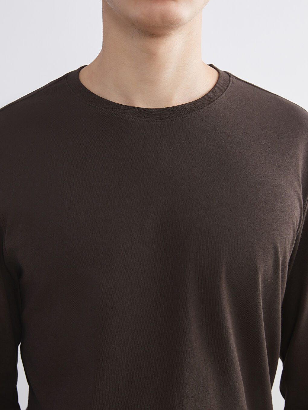 Kahverengi Bisiklet Yaka Uzun Kollu Erkek Tişört-2