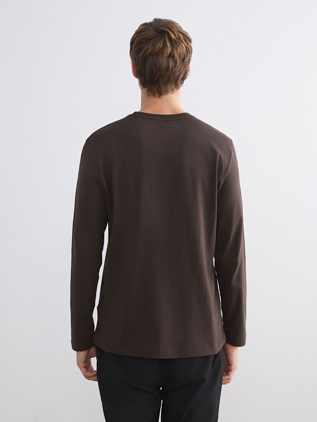 Kahverengi Bisiklet Yaka Uzun Kollu Erkek Tişört-3