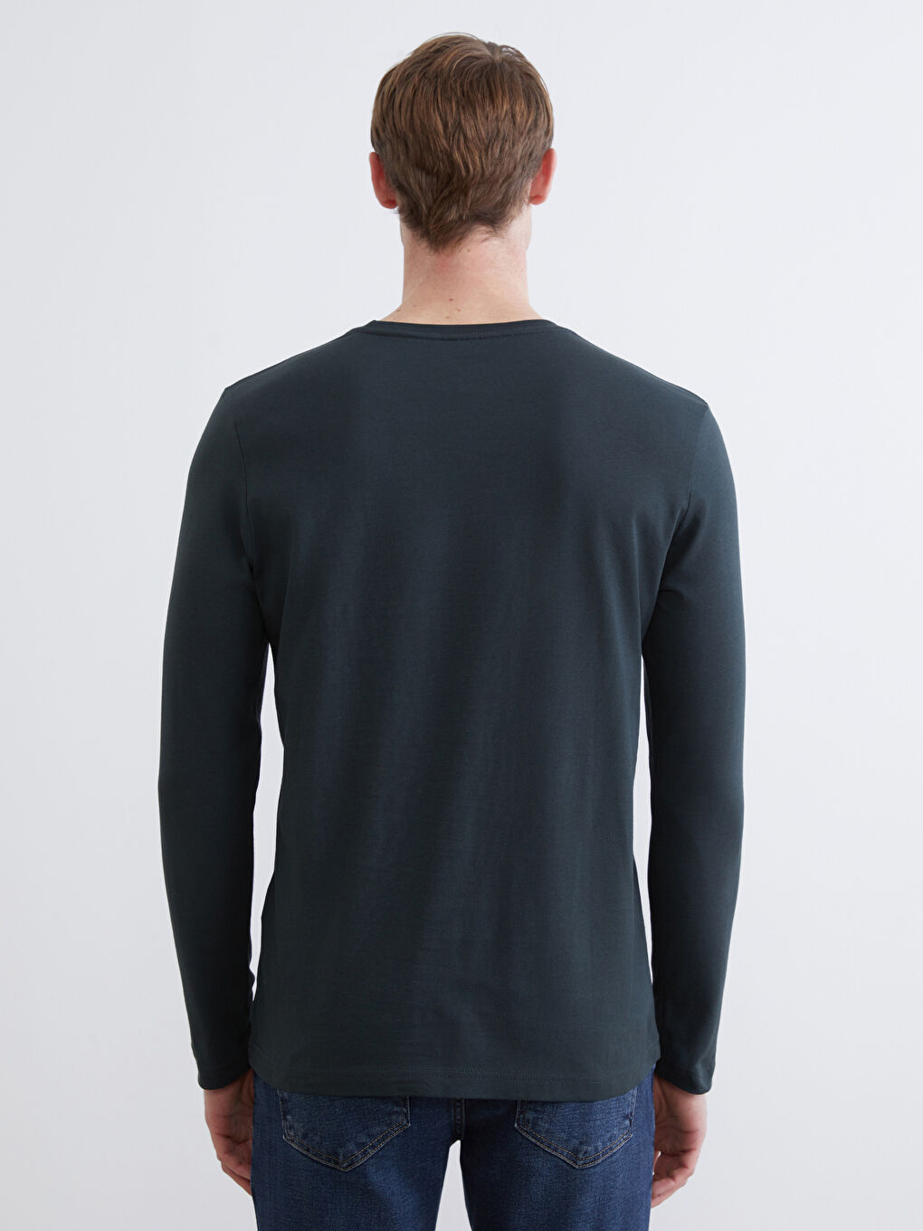 Haki Bisiklet Yaka Uzun Kollu Erkek Tişört-3