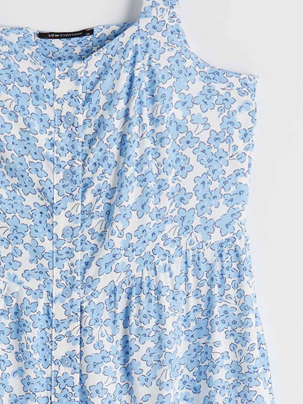 Mavi Kare Yaka Çiçekli Elbise-4