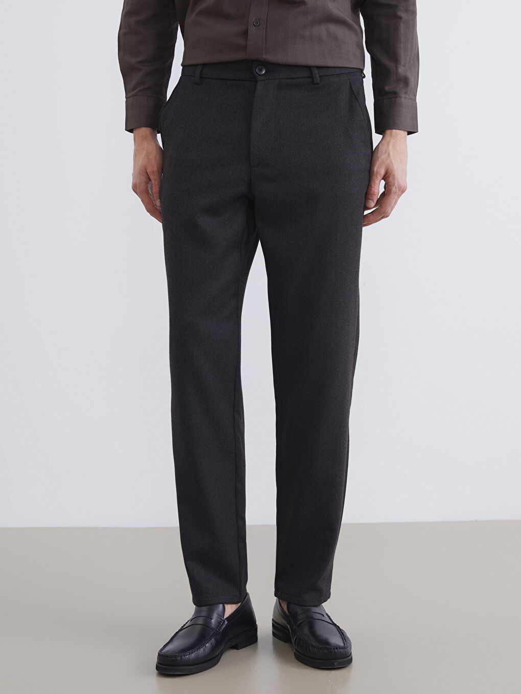 Kahverengi Standart Kalıp Erkek Pantolon-1