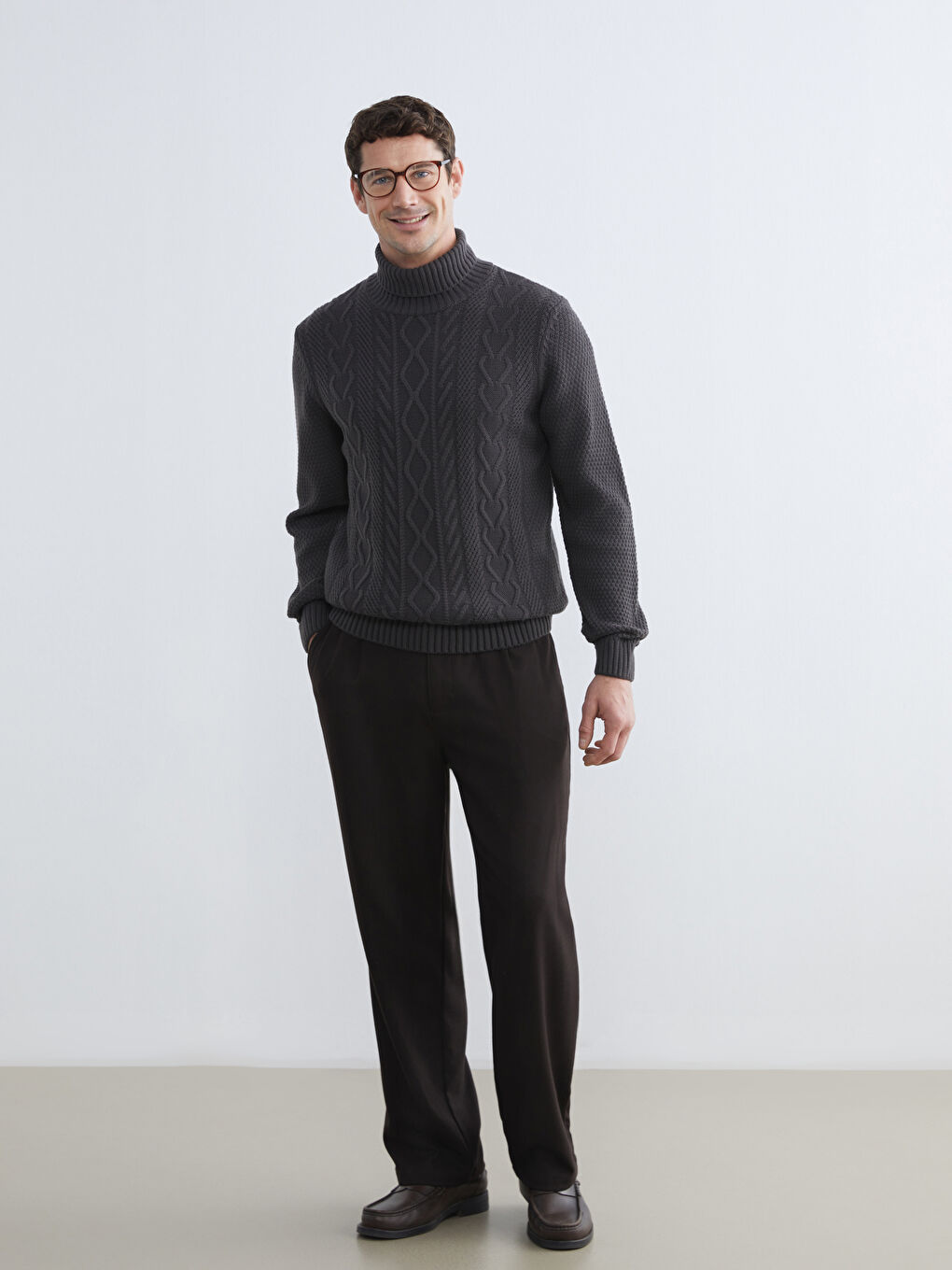 Antrasit Balıkçı Yaka Erkek Triko Kazak-1