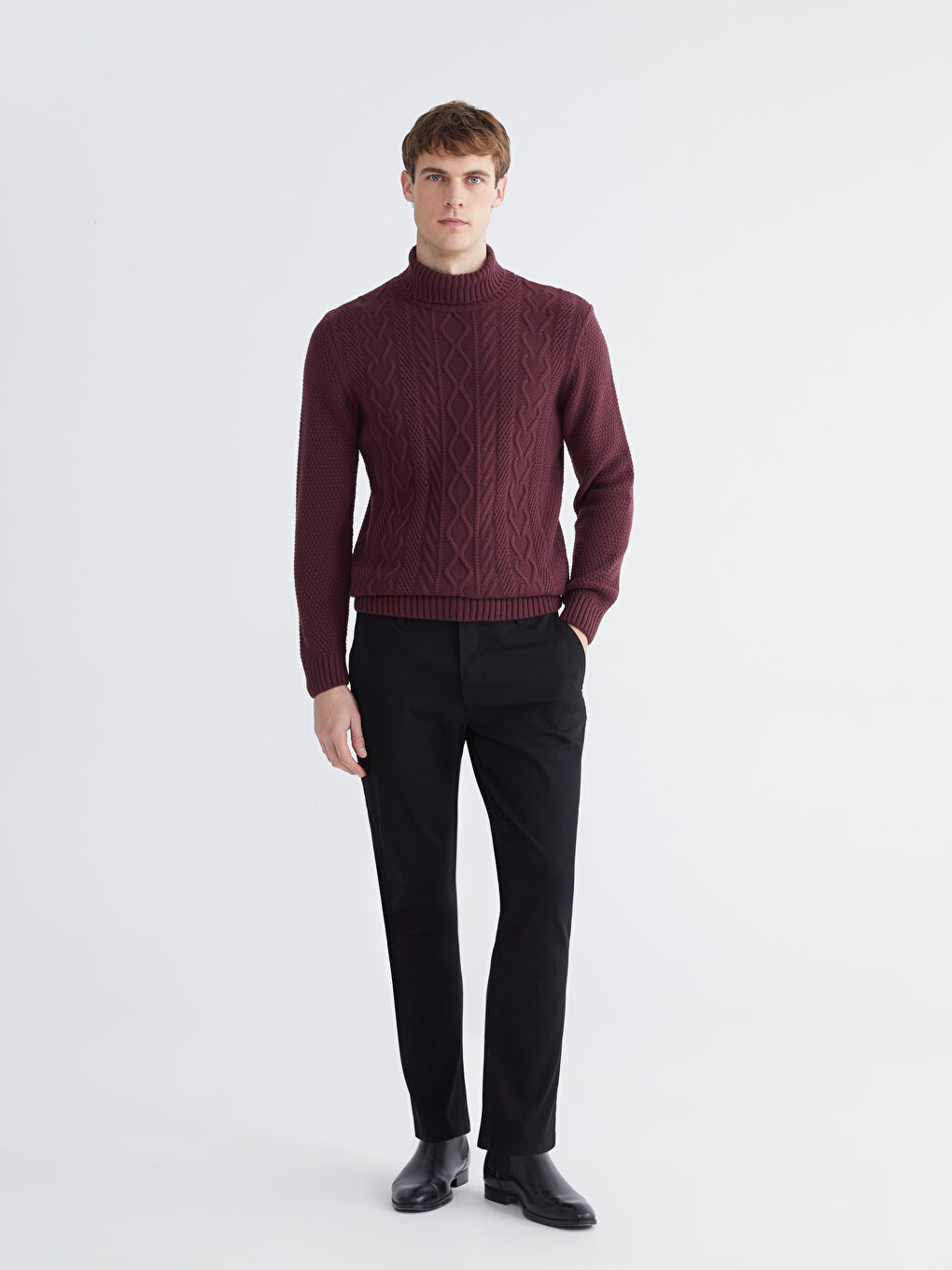 Mürdüm Balıkçı Yaka Erkek Triko Kazak-1