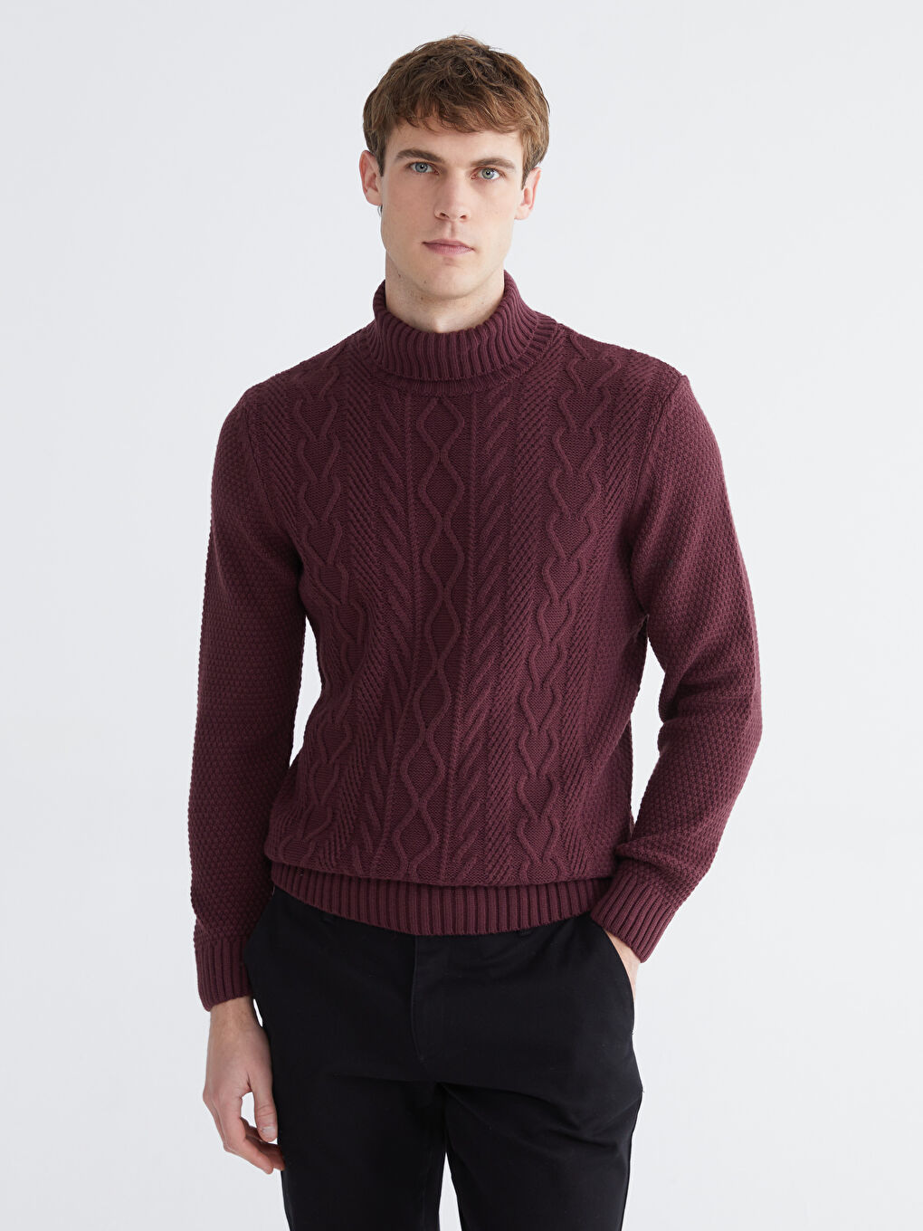 Mürdüm Balıkçı Yaka Erkek Triko Kazak-3