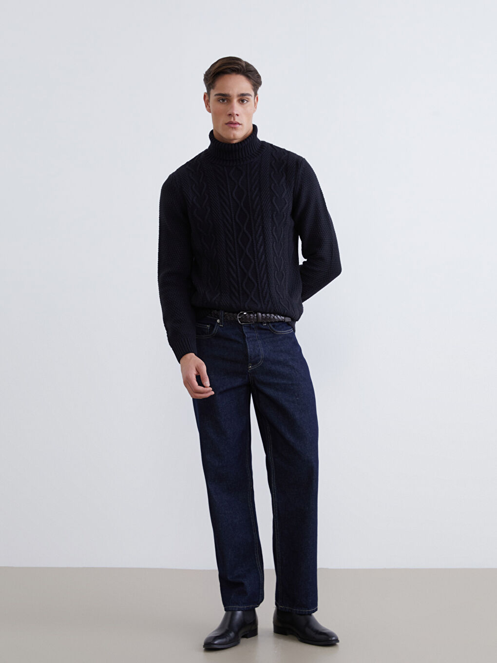 Lacivert Balıkçı Yaka Erkek Triko Kazak-1