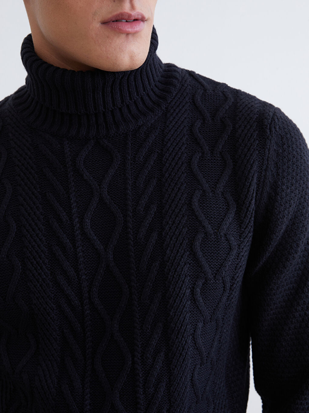 Lacivert Balıkçı Yaka Erkek Triko Kazak-2