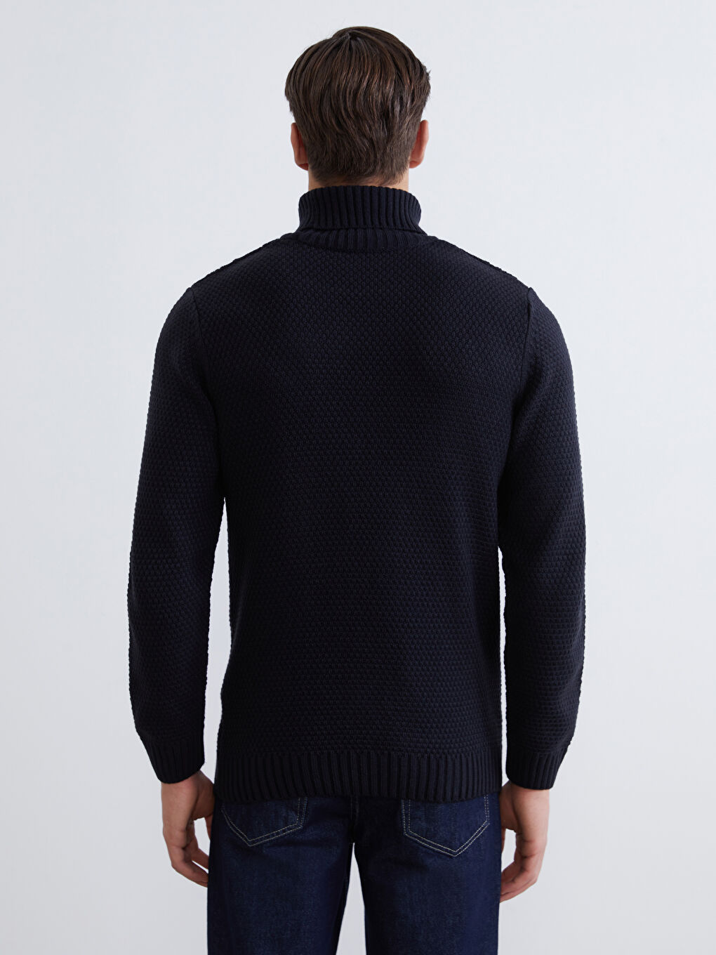 Lacivert Balıkçı Yaka Erkek Triko Kazak-3