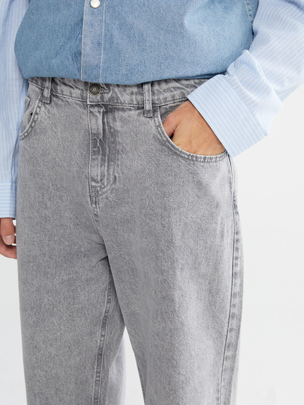 Gri Baggy Fit Erkek Jean Pantolon-2