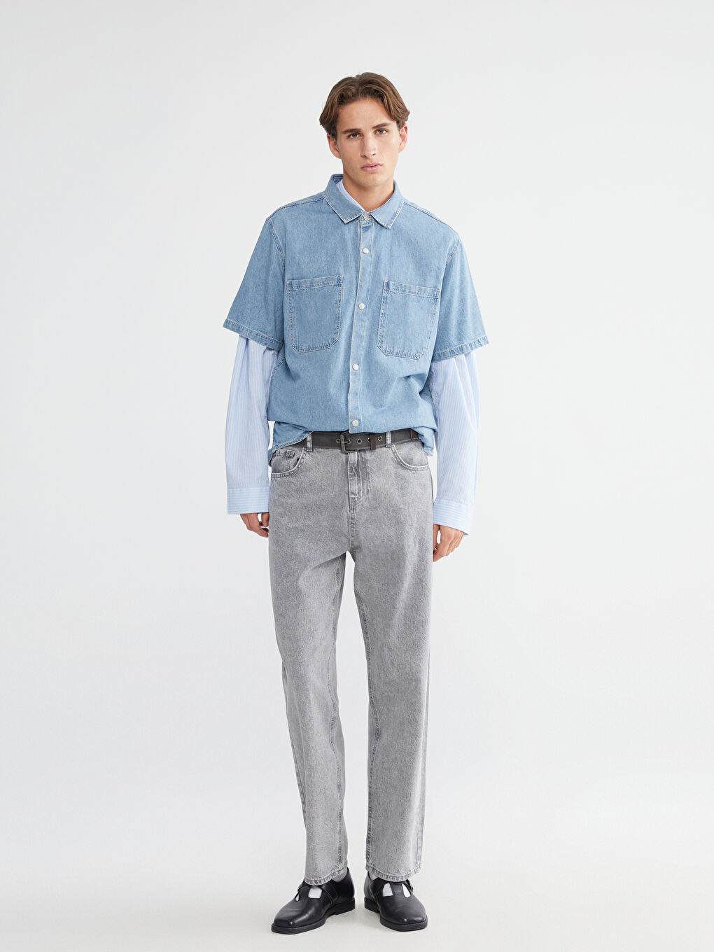 Gri Baggy Fit Erkek Jean Pantolon