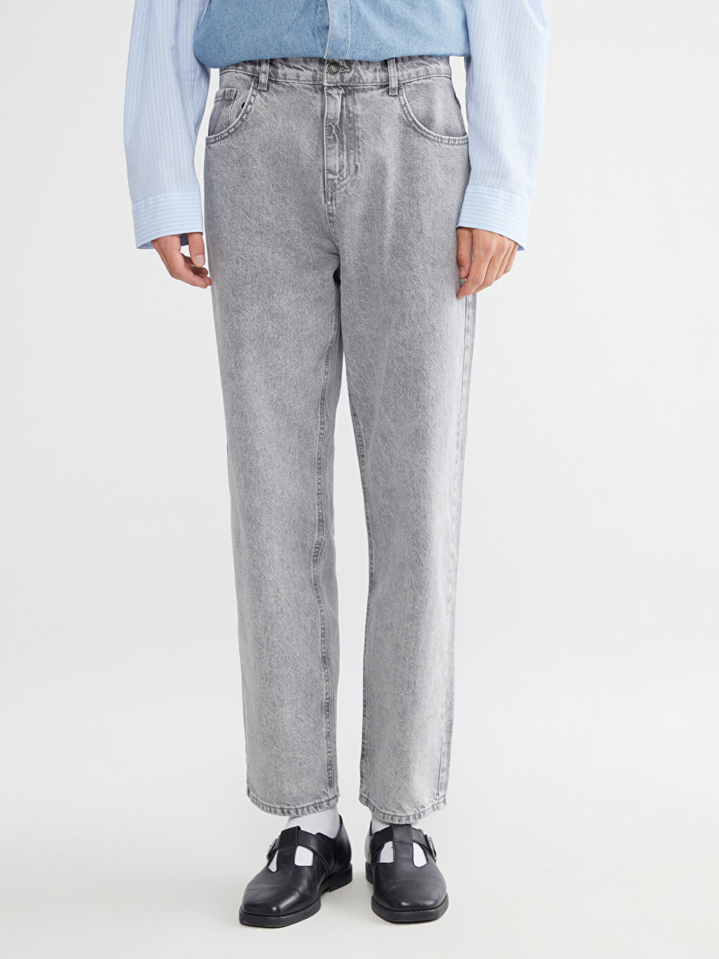 Gri Baggy Fit Erkek Jean Pantolon-1