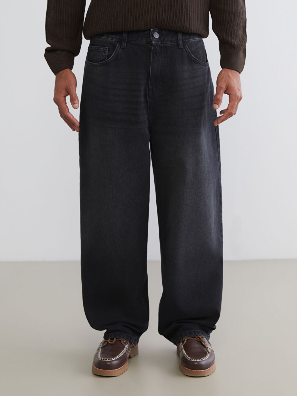 Siyah Baggy Fit Erkek Jean Pantolon-1