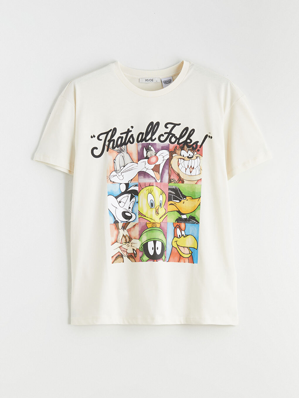 Bej Bisiklet Yaka Looney Tunes Baskılı Kadın Tişört-4