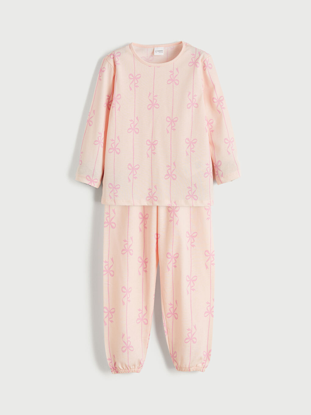 Pembe Bisiklet Yaka Fiyonk Baskılı Kız Çocuk Pijama Takımı-2