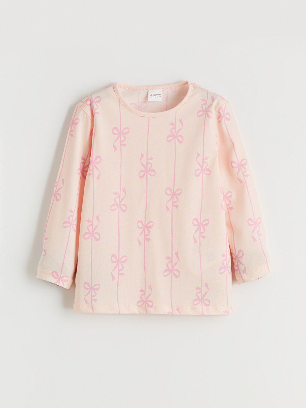 Pembe Bisiklet Yaka Fiyonk Baskılı Kız Çocuk Pijama Takımı-3