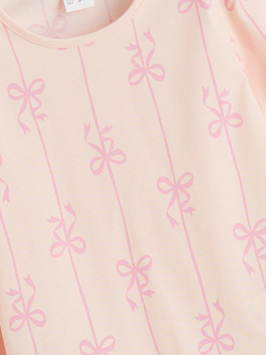 Pembe Bisiklet Yaka Fiyonk Baskılı Kız Çocuk Pijama Takımı-4