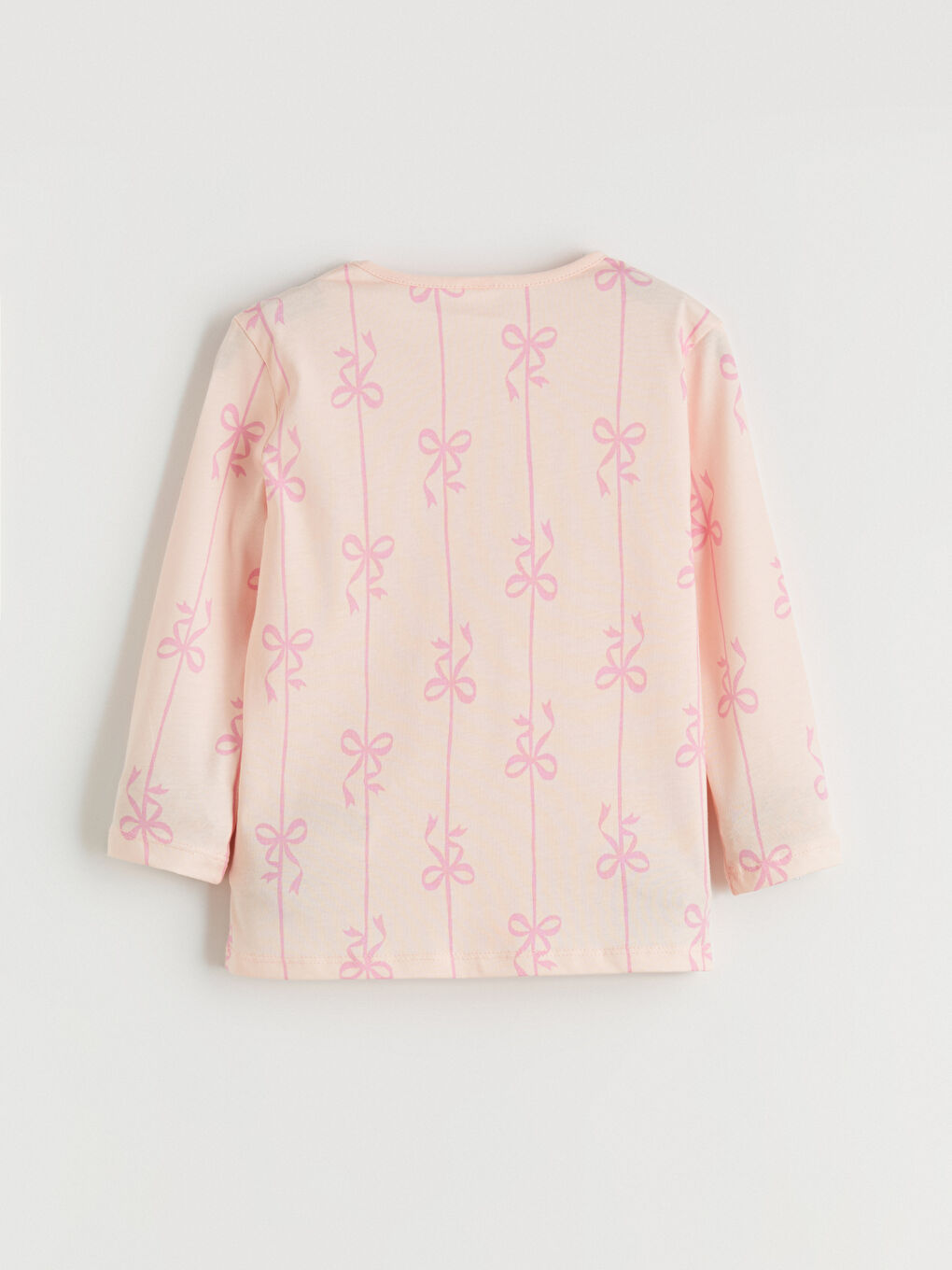 Pembe Bisiklet Yaka Fiyonk Baskılı Kız Çocuk Pijama Takımı-5