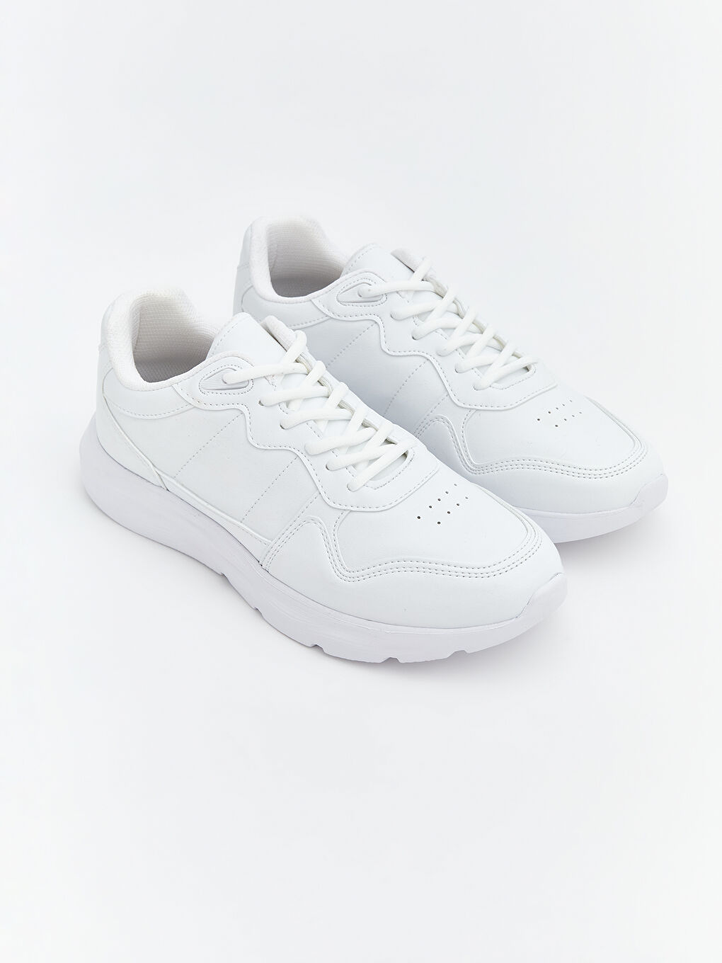 Beyaz Deri Görünümlü Erkek Spor Ayakkabı