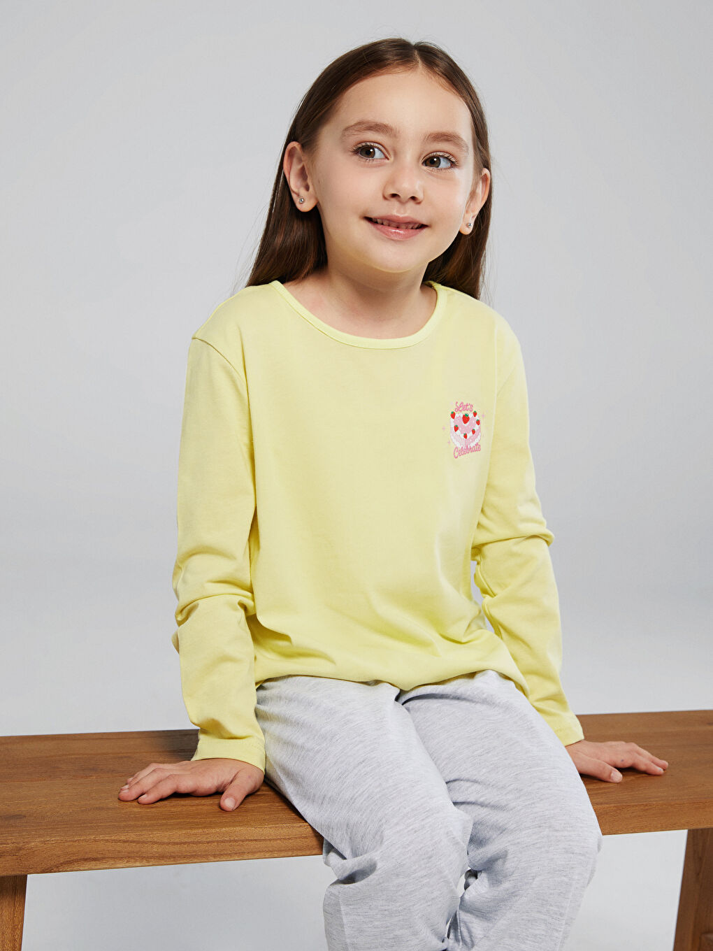 Yeşil Bisiklet Yaka Kız Çocuk Pijama Takımı-1