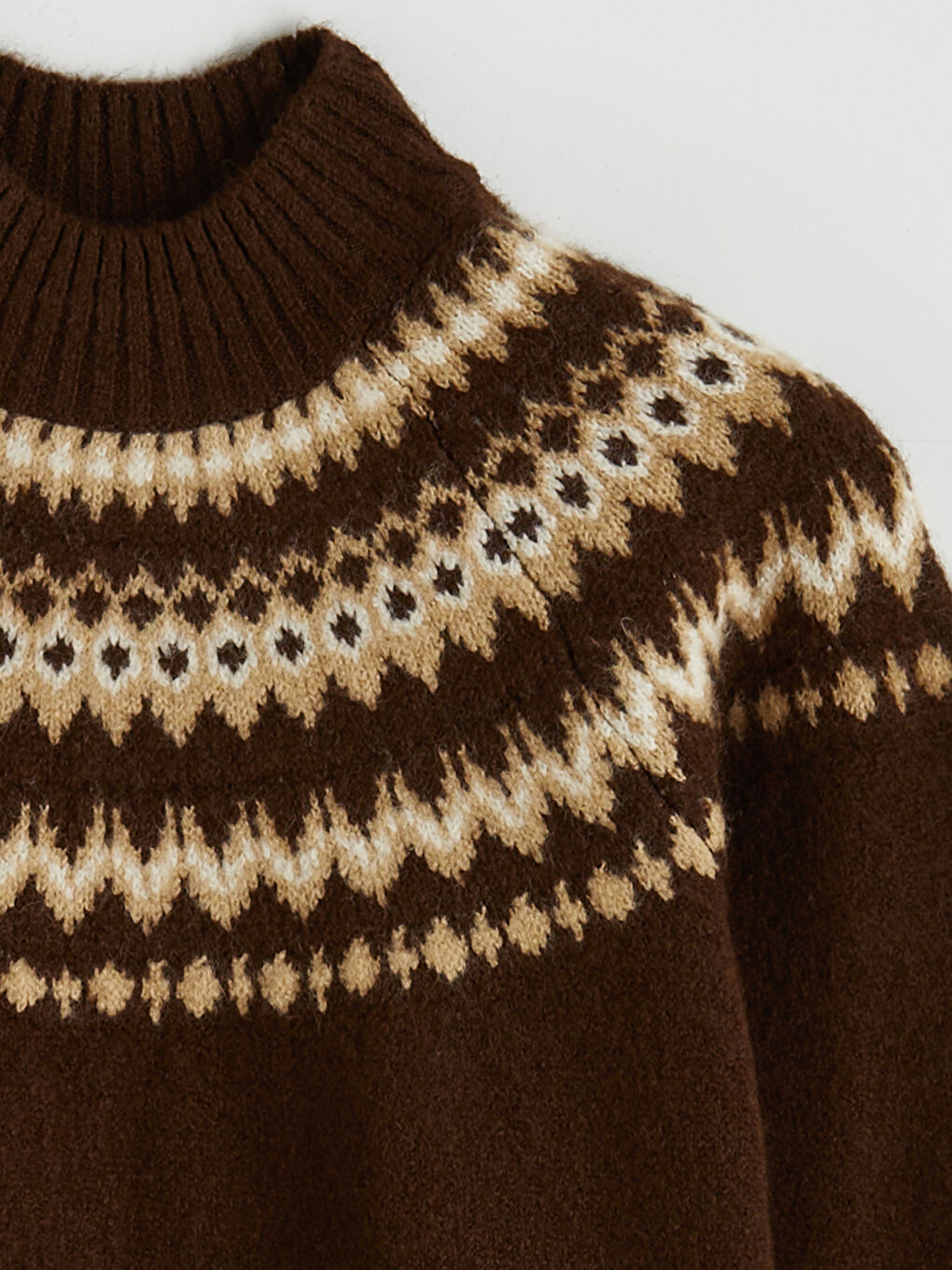 Kahverengi Yarım Balıkçı Yaka Desenli Kadın Triko Kazak	-5