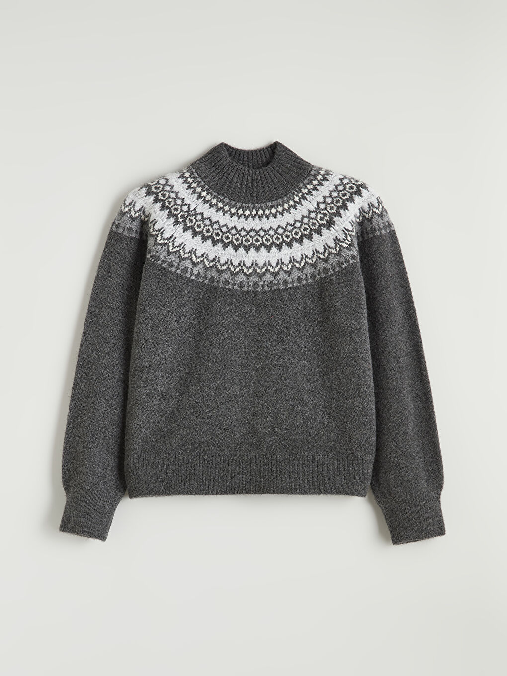 Gri Yarım Balıkçı Yaka Desenli Kadın Triko Kazak	-4