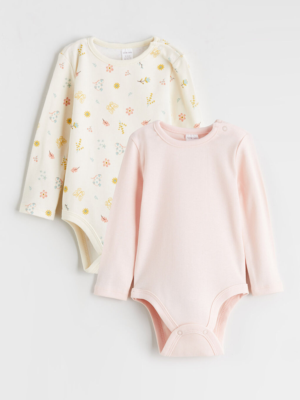 Ekru Bisiklet Yaka Kız Bebek Çıtçıtlı Body 2'li