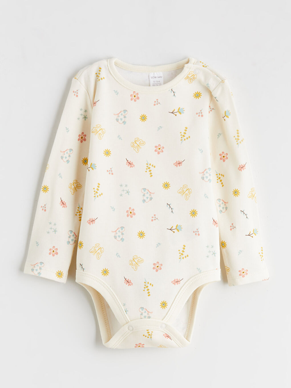 Ekru Bisiklet Yaka Kız Bebek Çıtçıtlı Body 2'li-3