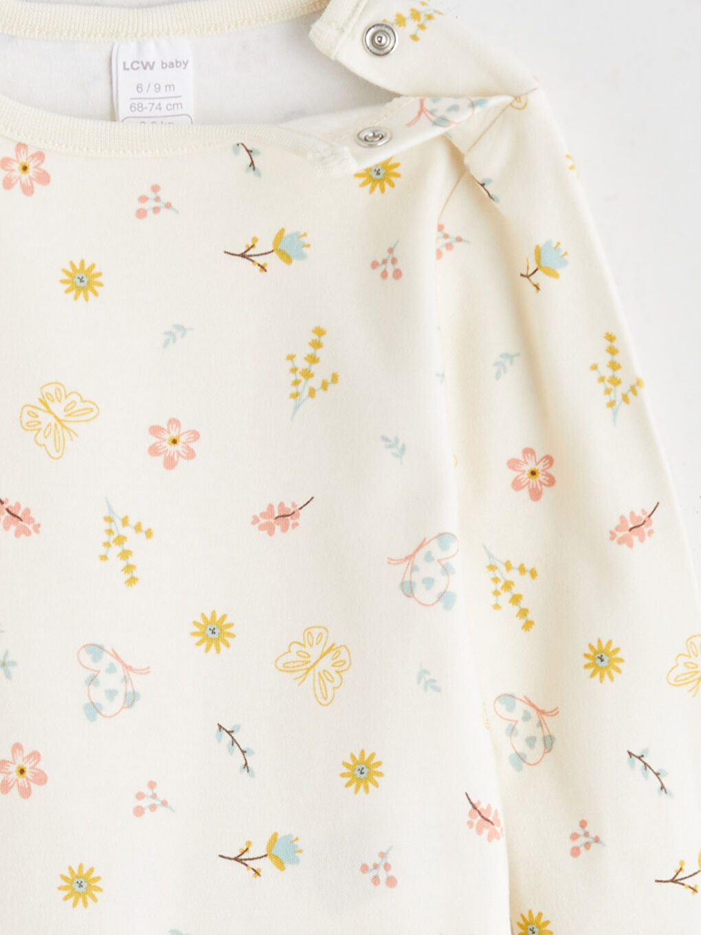 Ekru Bisiklet Yaka Kız Bebek Çıtçıtlı Body 2'li-6