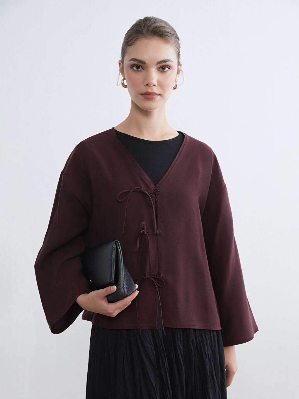 Mürdüm V Yaka Oversize Kadın Kimono