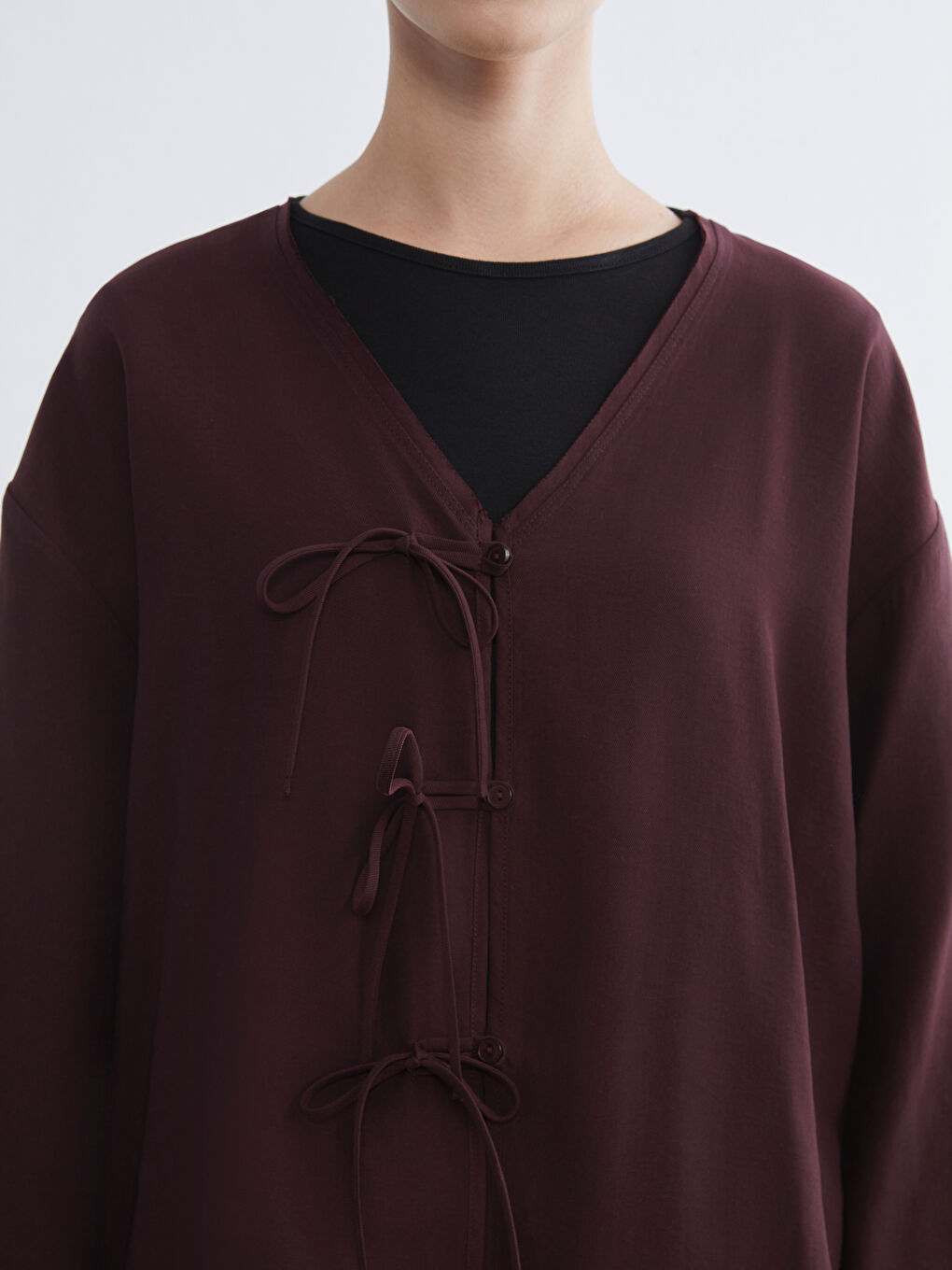 Mürdüm V Yaka Oversize Kadın Kimono-2