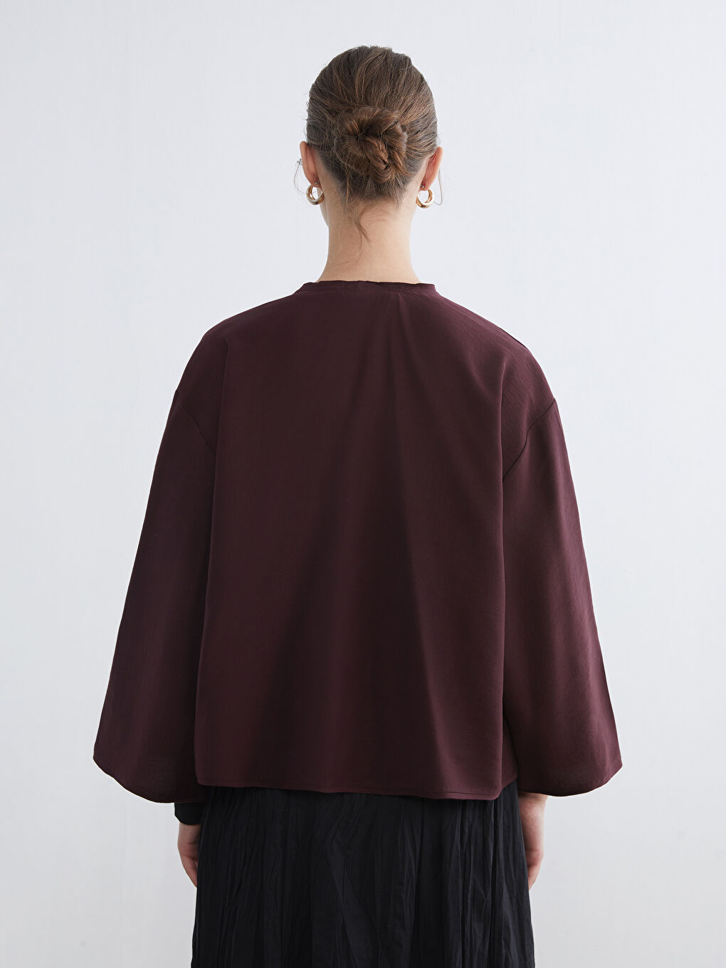 Mürdüm V Yaka Oversize Kadın Kimono-3