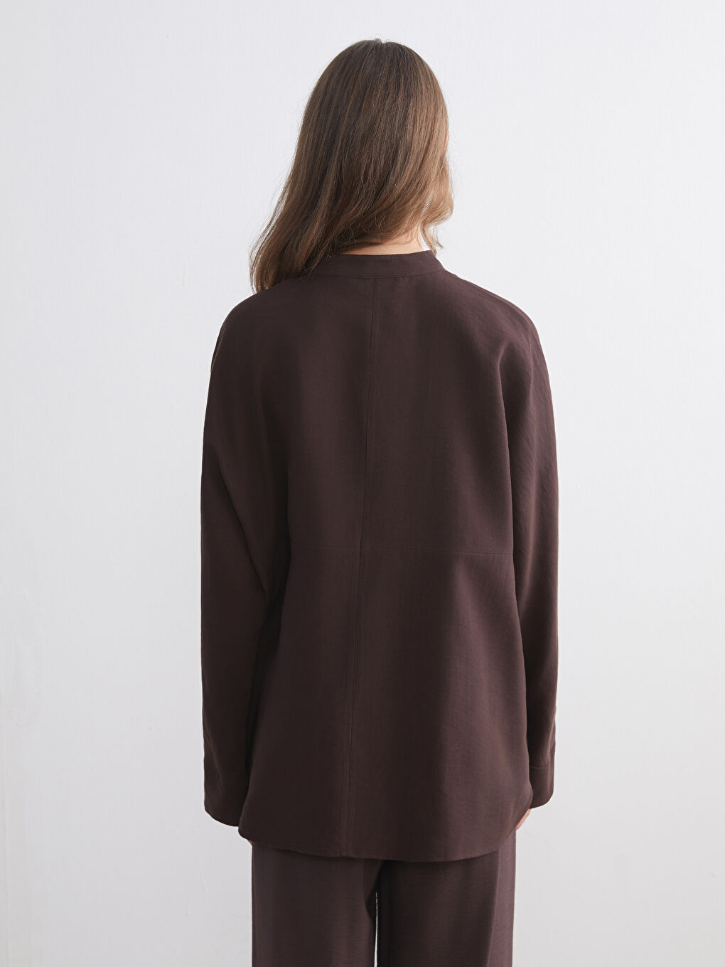 Kahverengi Oversize Kadın Gömlek Tunik-3