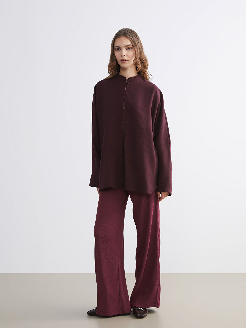 Mürdüm Oversize Kadın Gömlek Tunik-1