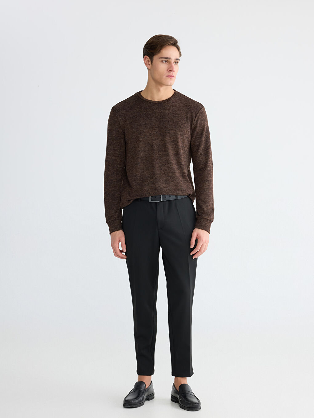 Kahverengi Bisiklet Yaka Erkek Sweatshirt-1