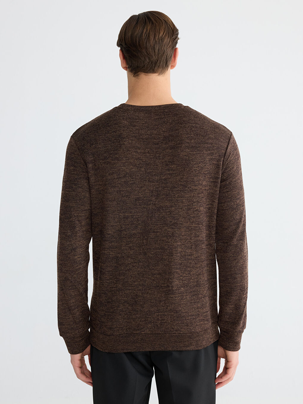 Kahverengi Bisiklet Yaka Erkek Sweatshirt-3