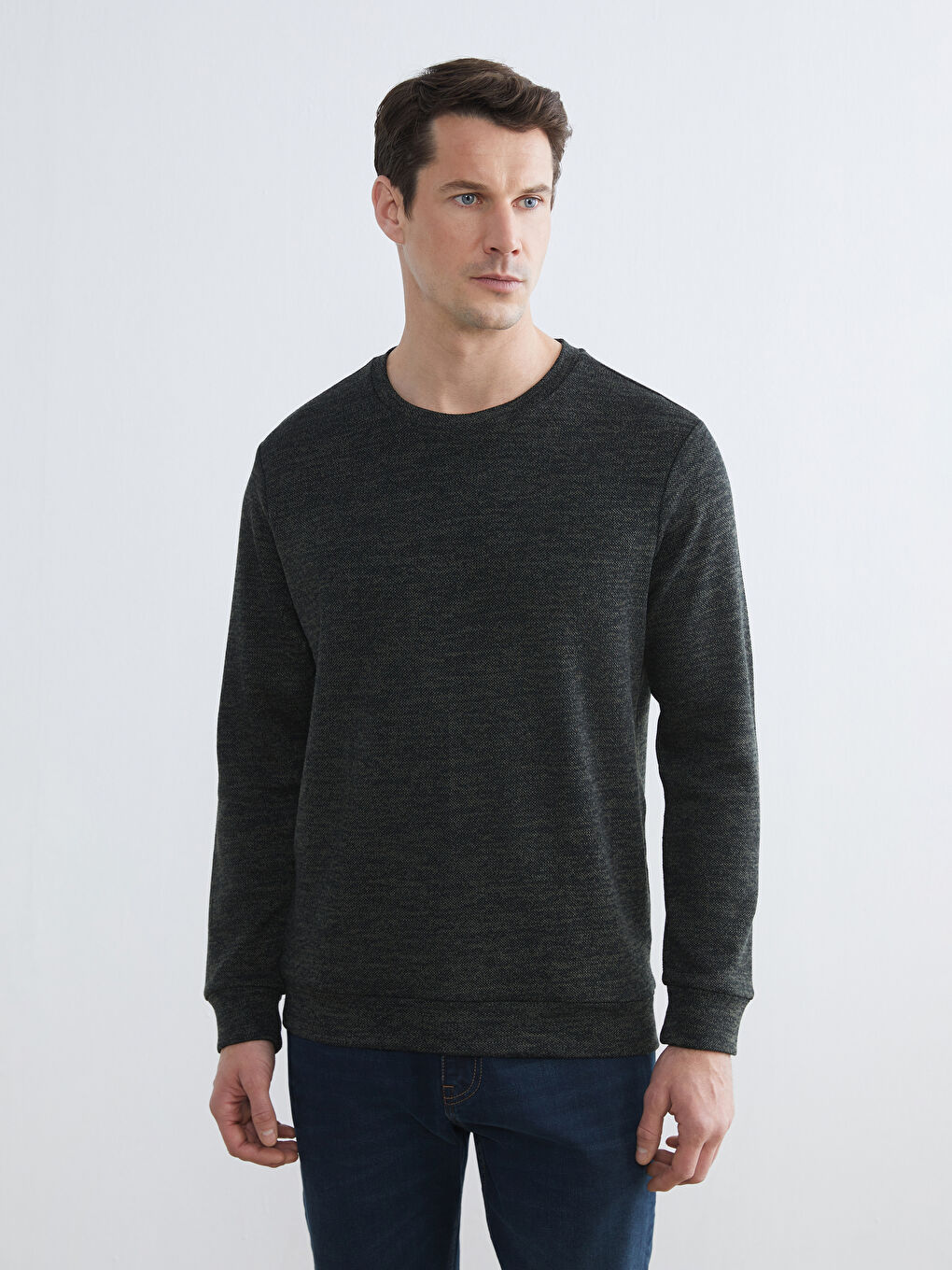 Yeşil Bisiklet Yaka Erkek Sweatshirt