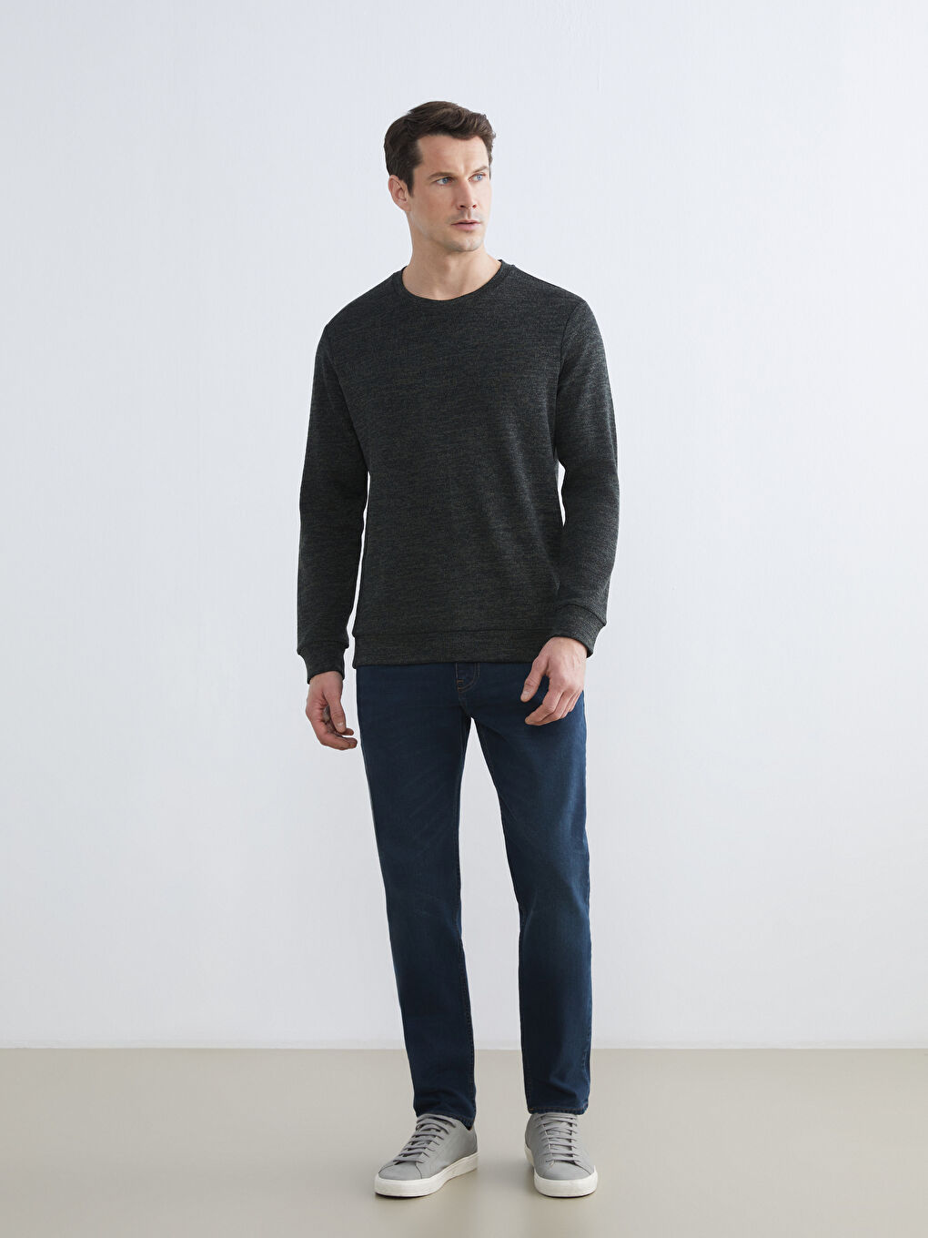 Yeşil Bisiklet Yaka Erkek Sweatshirt-1