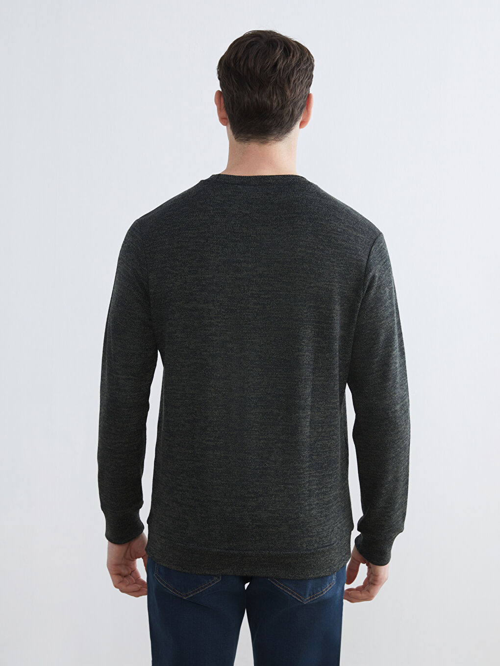 Yeşil Bisiklet Yaka Erkek Sweatshirt-3