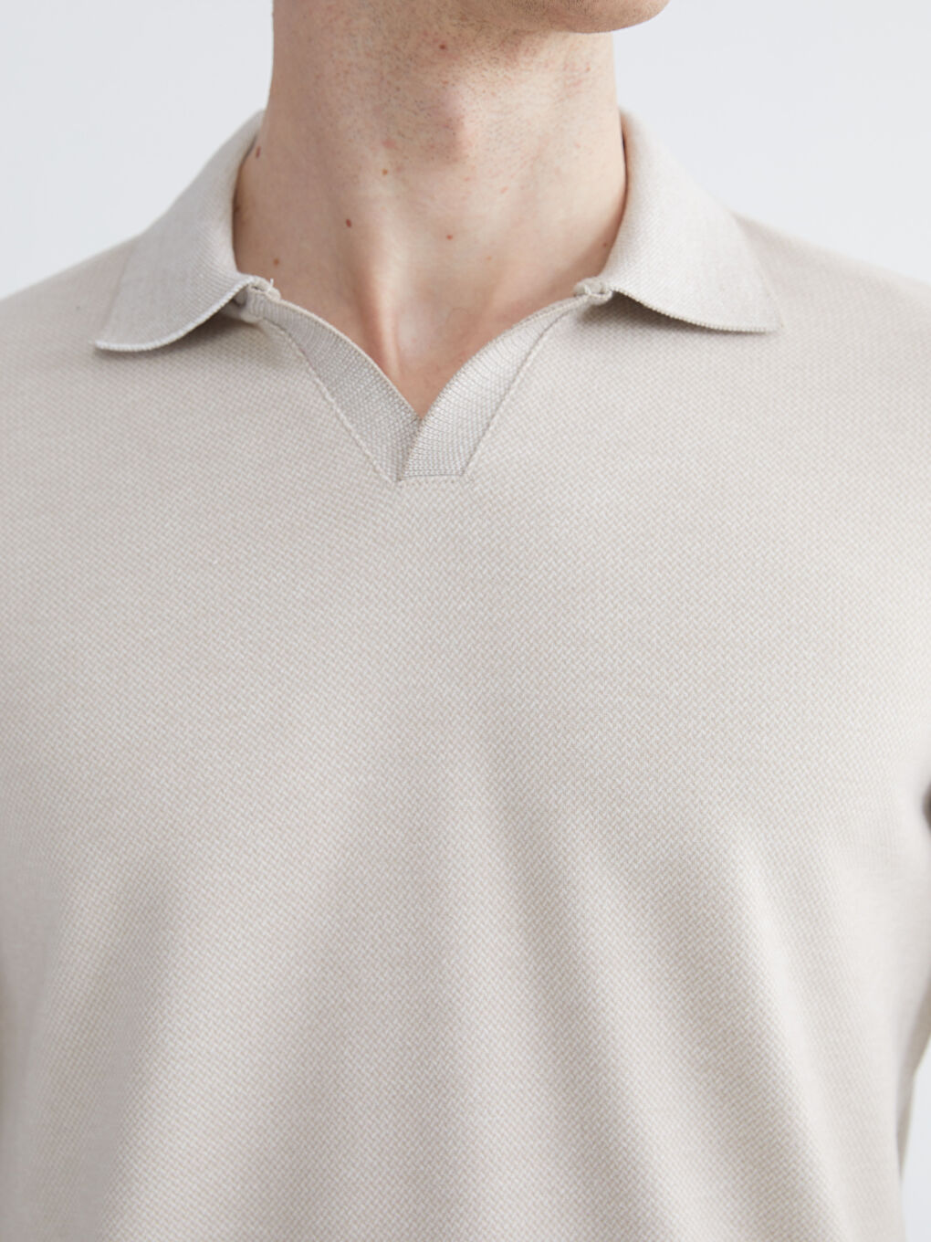 Bej Polo Yaka Erkek Sweatshirt-2