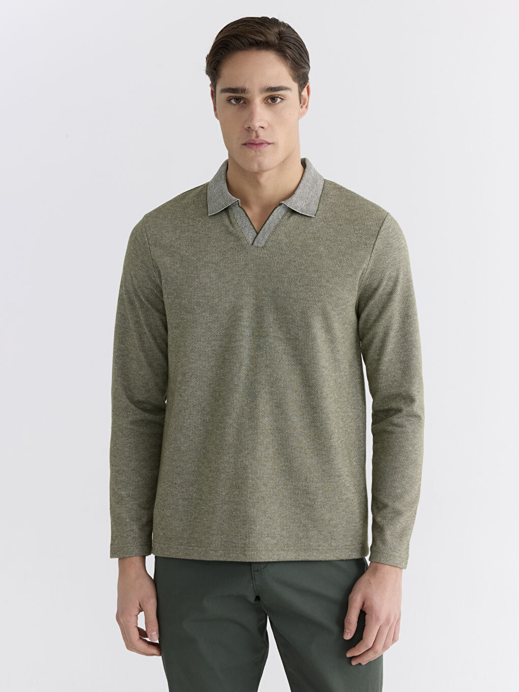 Yeşil Polo Yaka Erkek Sweatshirt