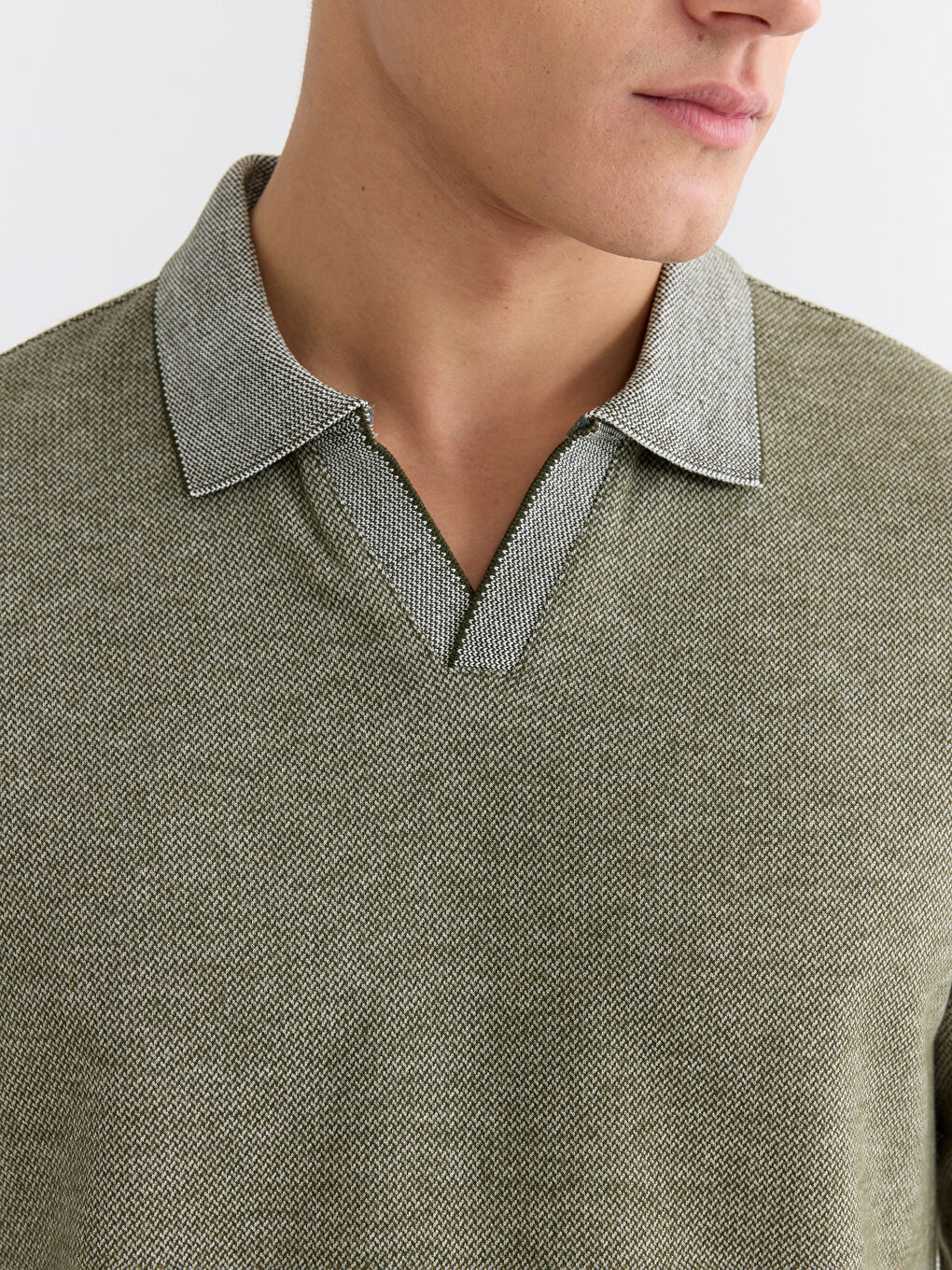 Yeşil Polo Yaka Erkek Sweatshirt-2