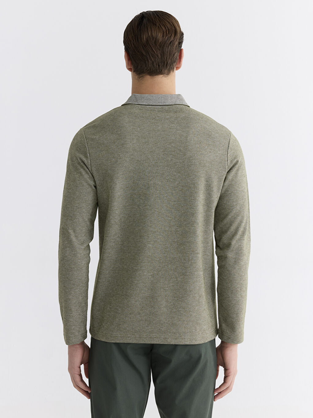 Yeşil Polo Yaka Erkek Sweatshirt-3